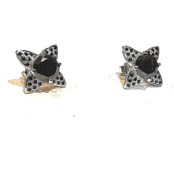 Flash Sale GENUINE MOISSANITE NATURAL BLACK EARRINGS - Picture 1 of 9